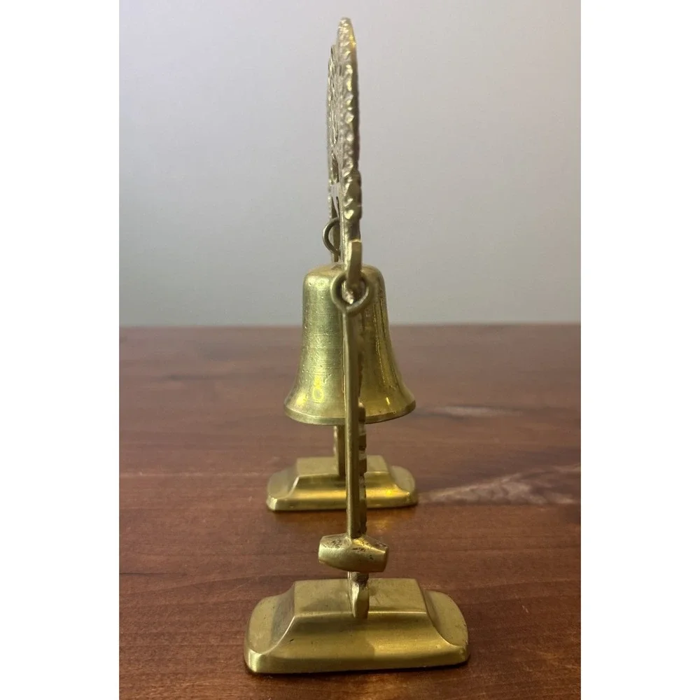 VINTAGE BRASS BELL & MALLOT Asian DRAGON STAND GREAT BELL TONE 7